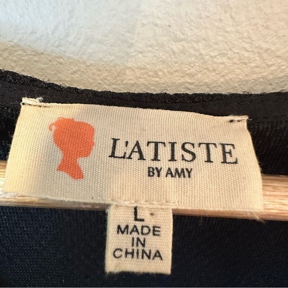L’Atiste By Amy Fit Flare Black Sleeveless Mesh Dress A Line Size Large - Picture 5 of 11